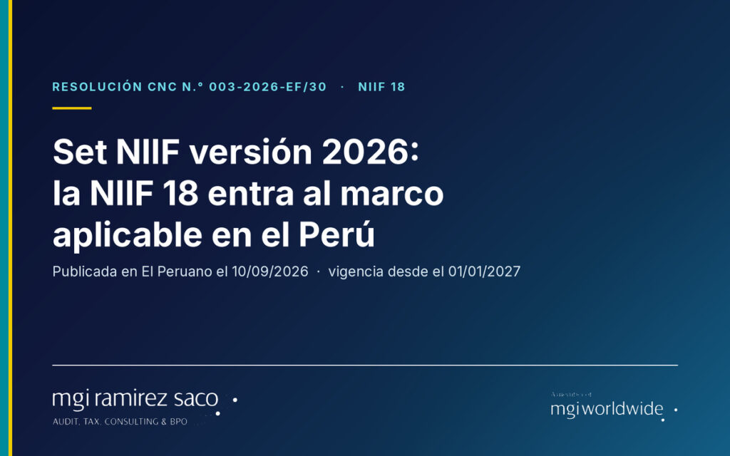 Portada institucional de MGI Ramirez Saco sobre la Resolución CNC N.° 003-2026-EF/30 y la NIIF 18