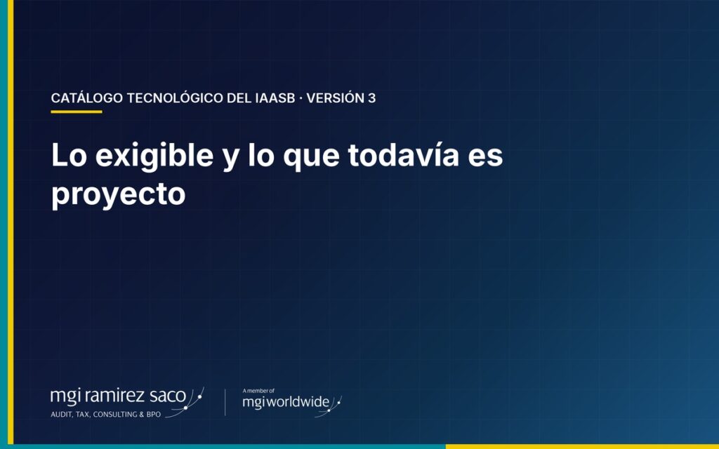 Portada institucional de MGI Ramirez Saco sobre el catálogo tecnológico del IAASB